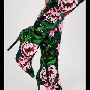 Fashion Nova Floral Sequin Heeled Boots